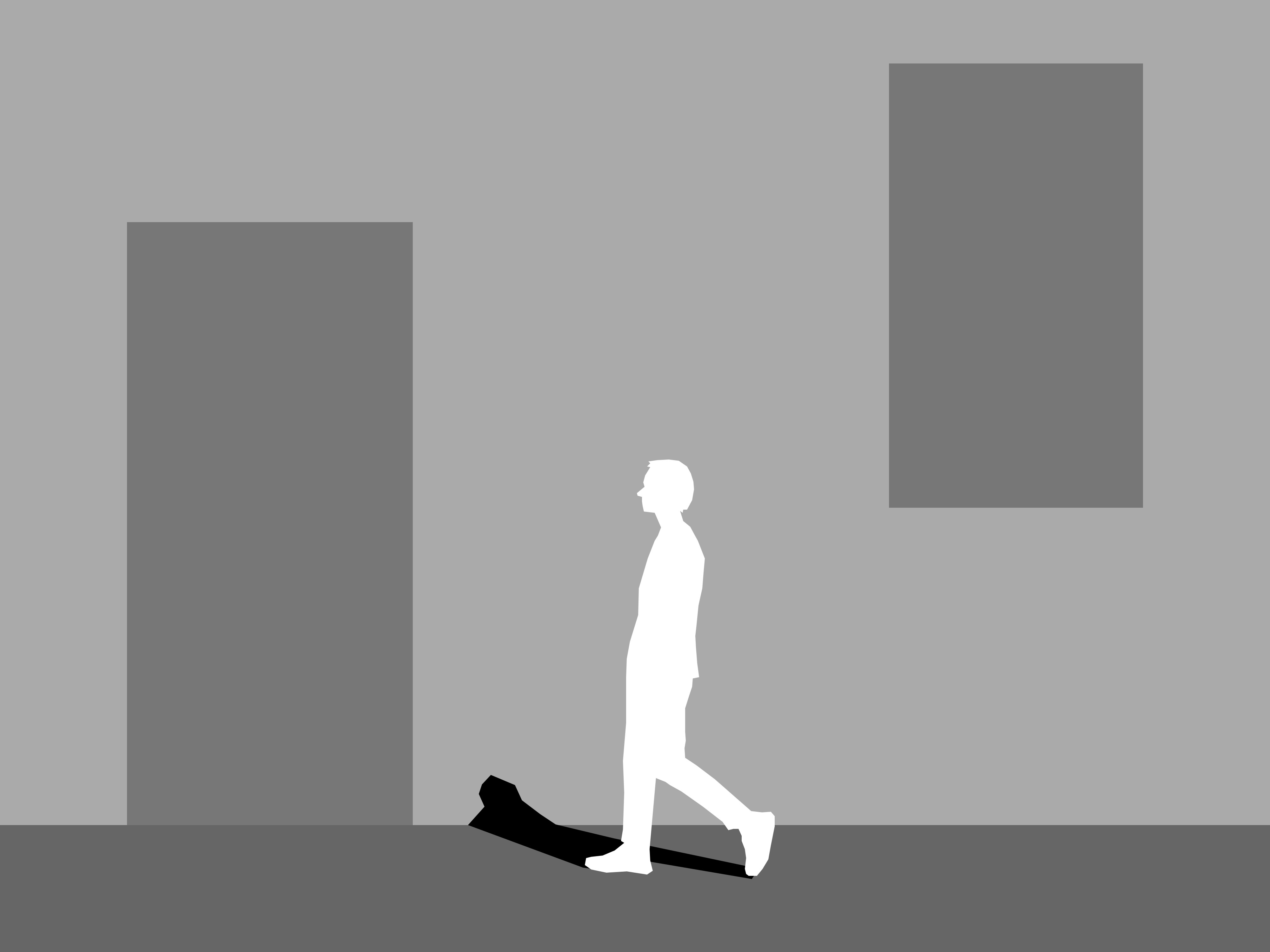 man walking down street 2D greytone art